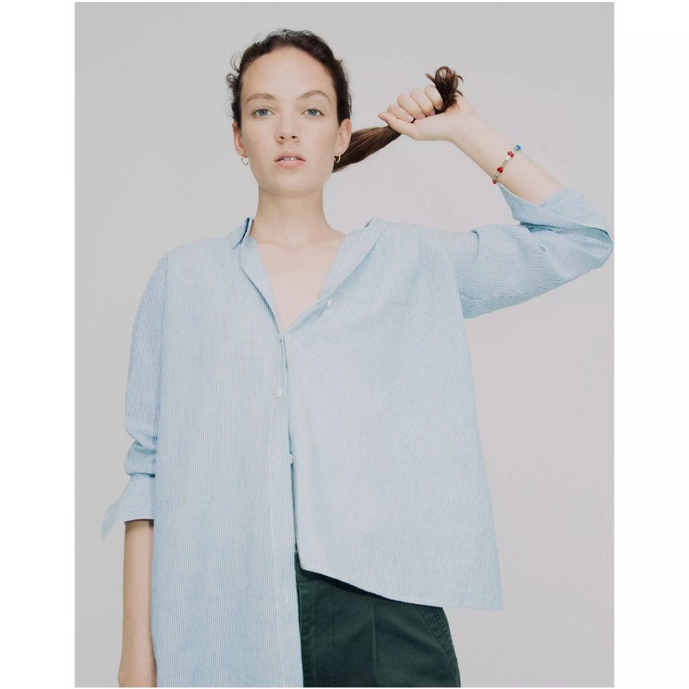 [NWT] Madewell Oversized Ex-Boyfriend Tulip-Back Shirt in Stripe